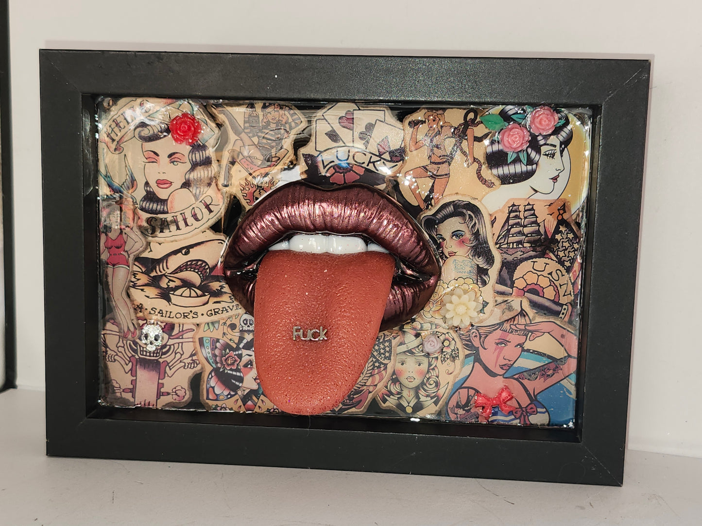 3D Lips  Pinup Girl tattoo Lips & Tongue  wall art picture framed