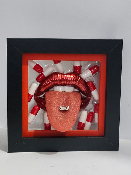 3D Lips HACIENDA 2 Realistic tongue wall art picture framed