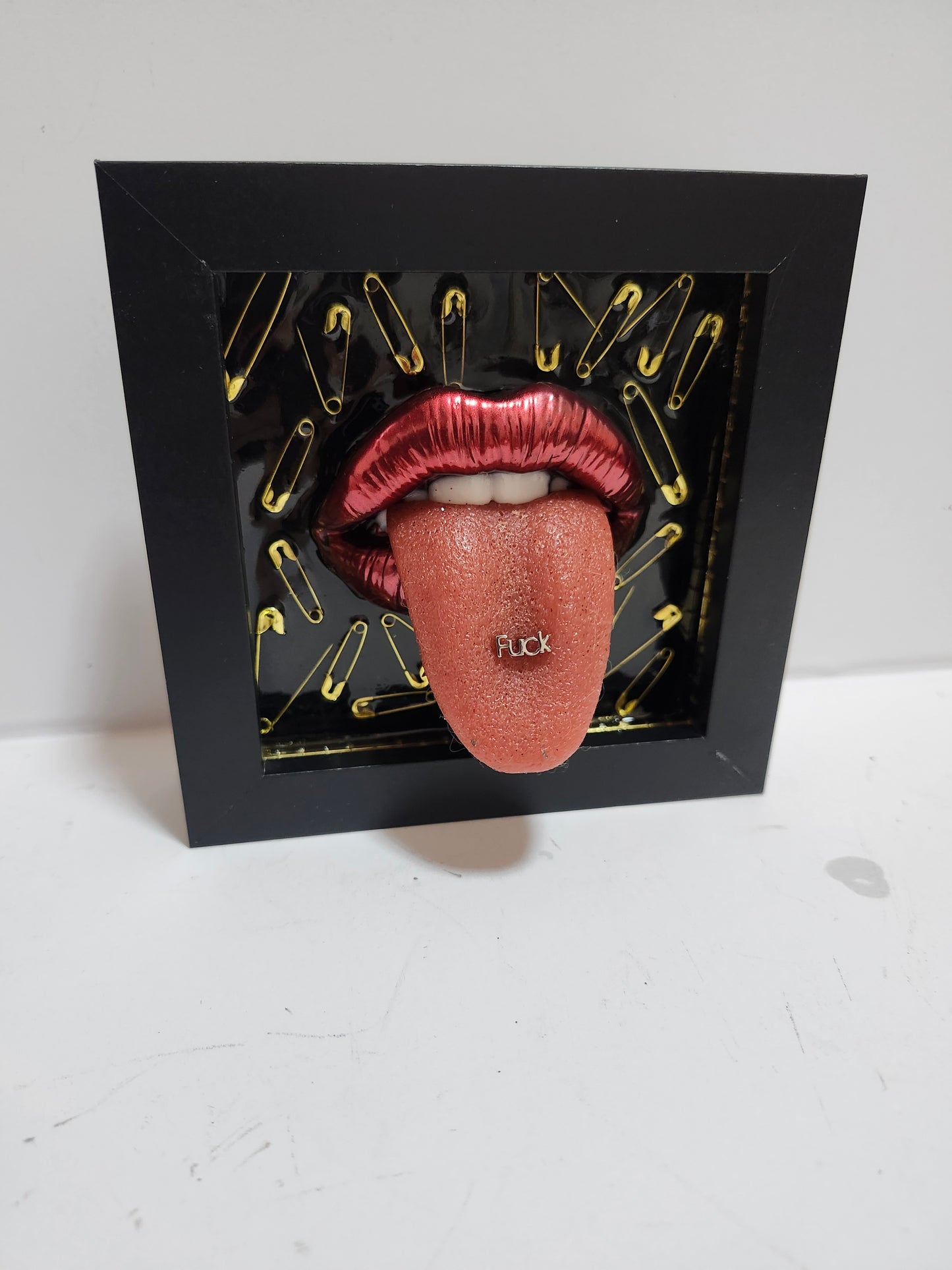 3D Lips Safety Pins wall art picture framed