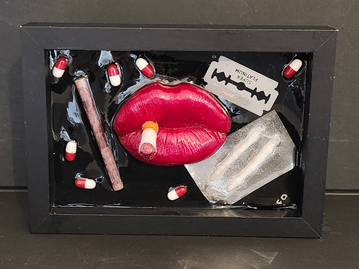 3D Lips Smoking Debauchery Lips & Tongue  wall art picture framed
