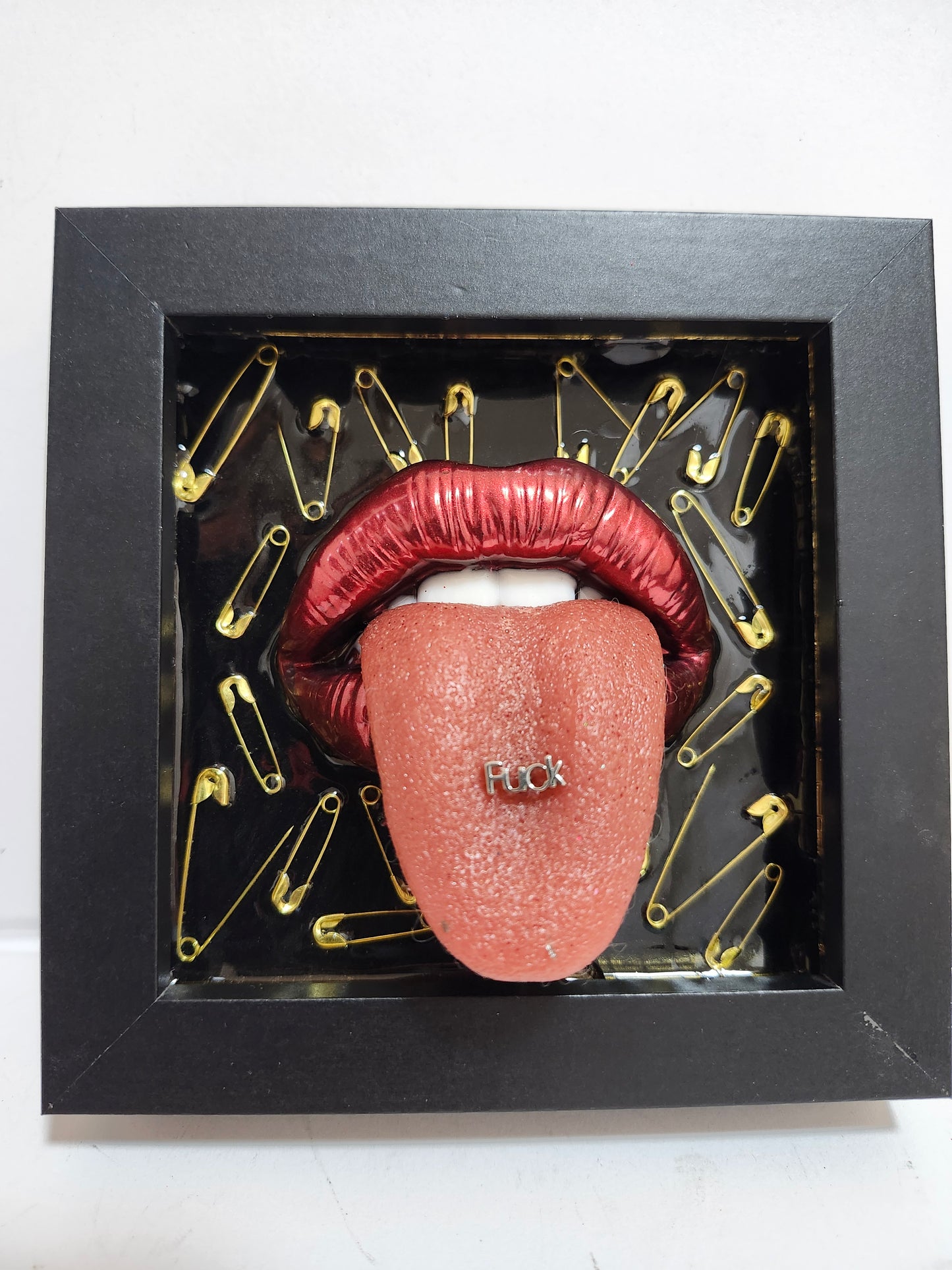 3D Lips Safety Pins wall art picture framed