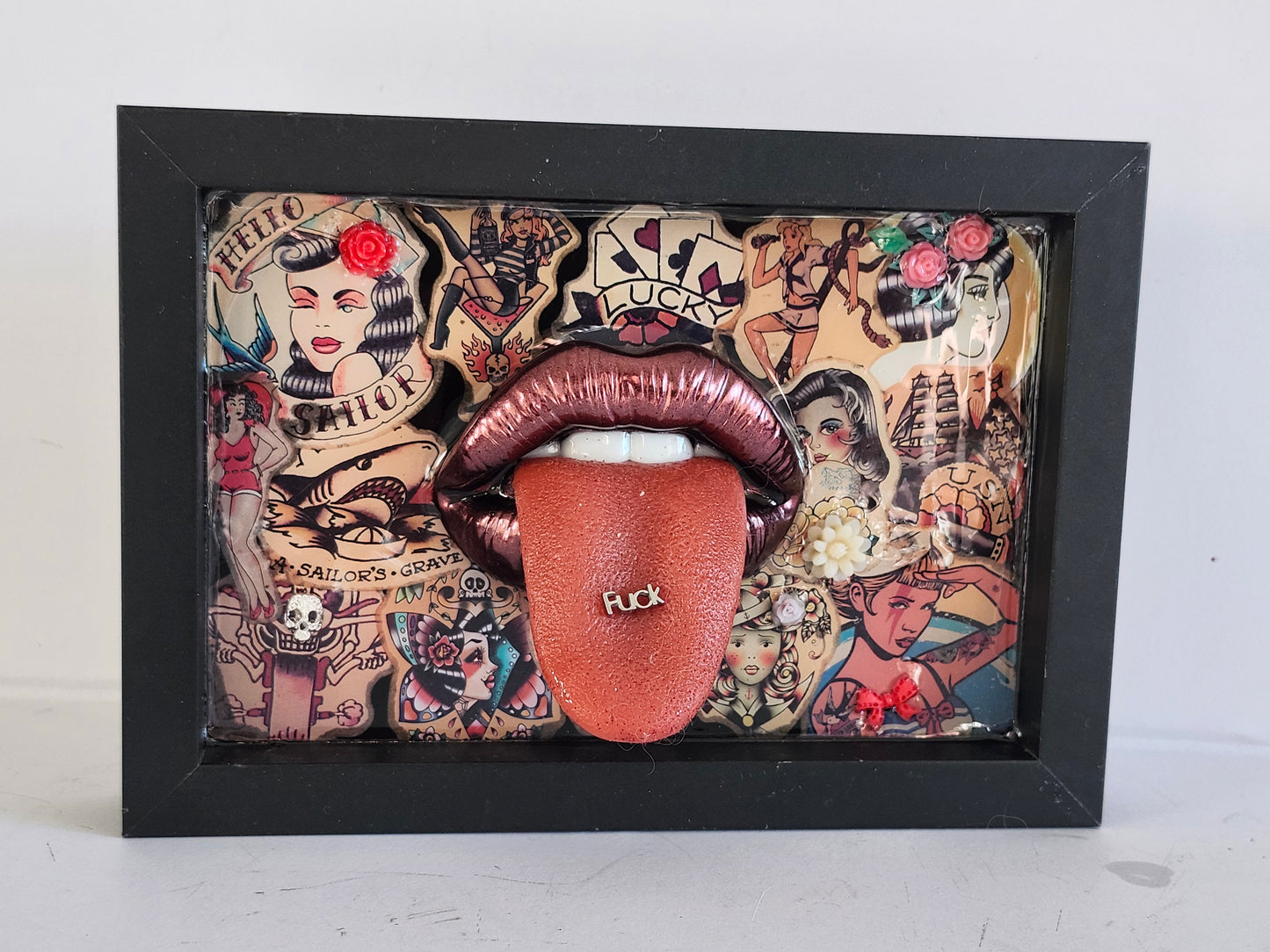 3D Lips  Pinup Girl tattoo Lips & Tongue  wall art picture framed