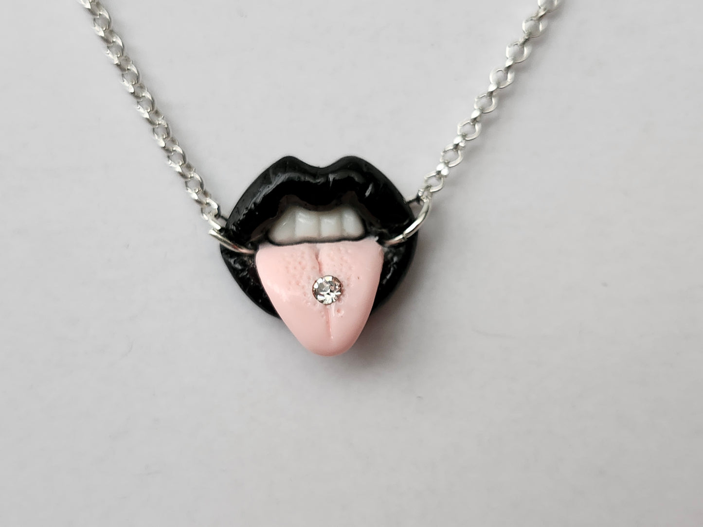 Pierced Tongue Lips Necklace
