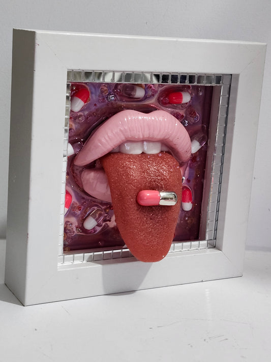 3D Realistic Tongue & Lips Pink Party Realistic  wall art picture framed