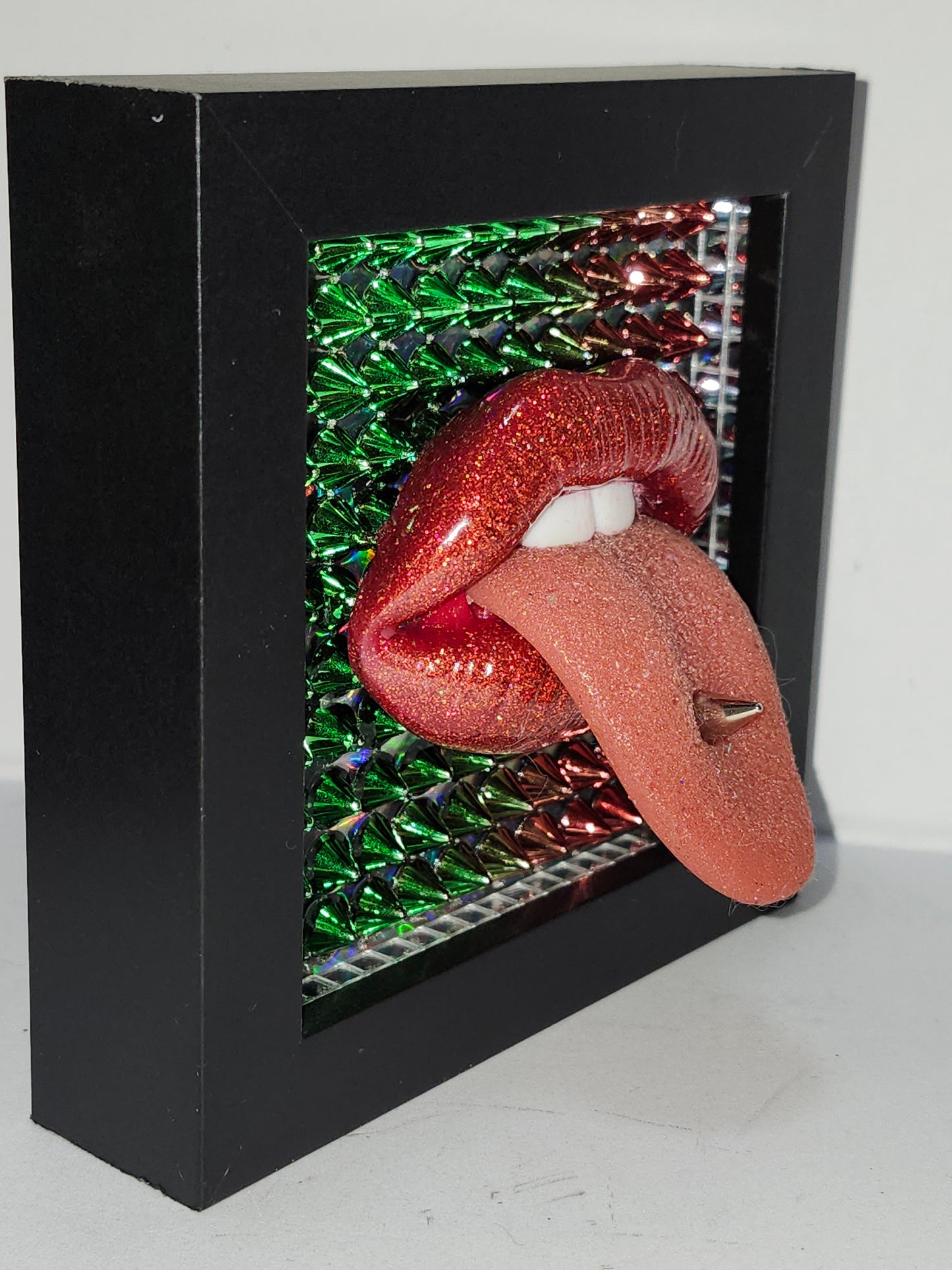 3D Lips & Tongue RAINBOW STUDS  wall art picture framed