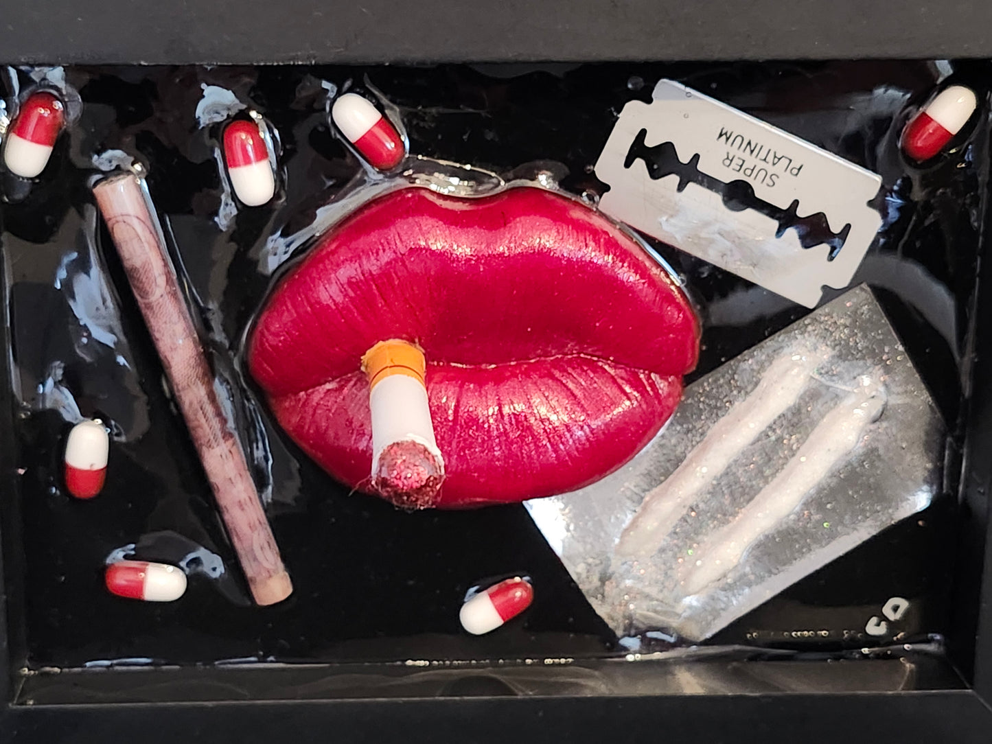 3D Lips Smoking Debauchery Lips & Tongue  wall art picture framed