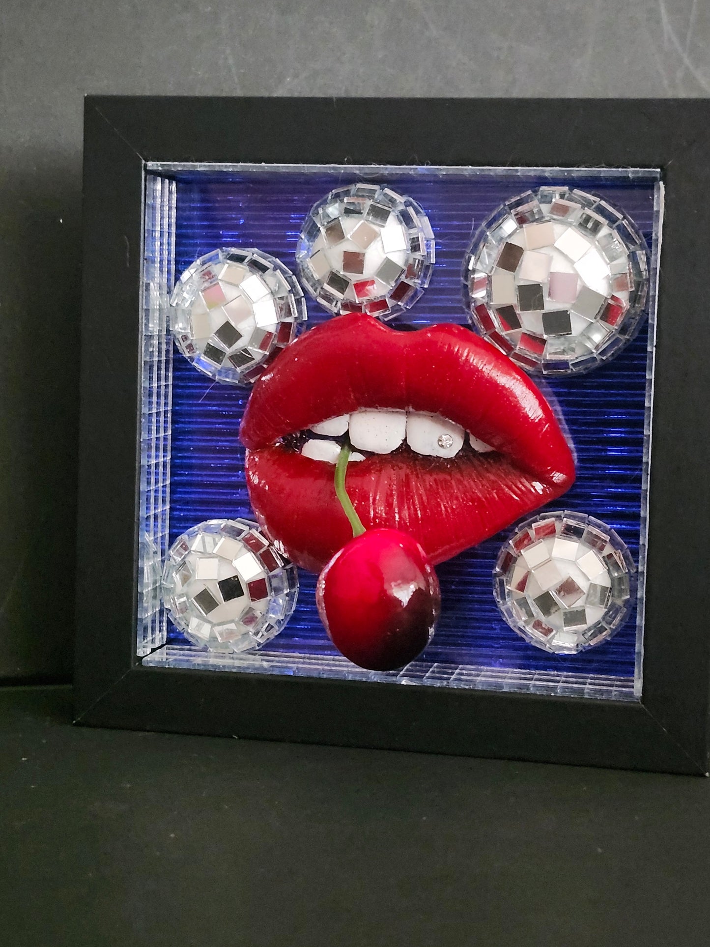 3D Red lips disco ball cherry