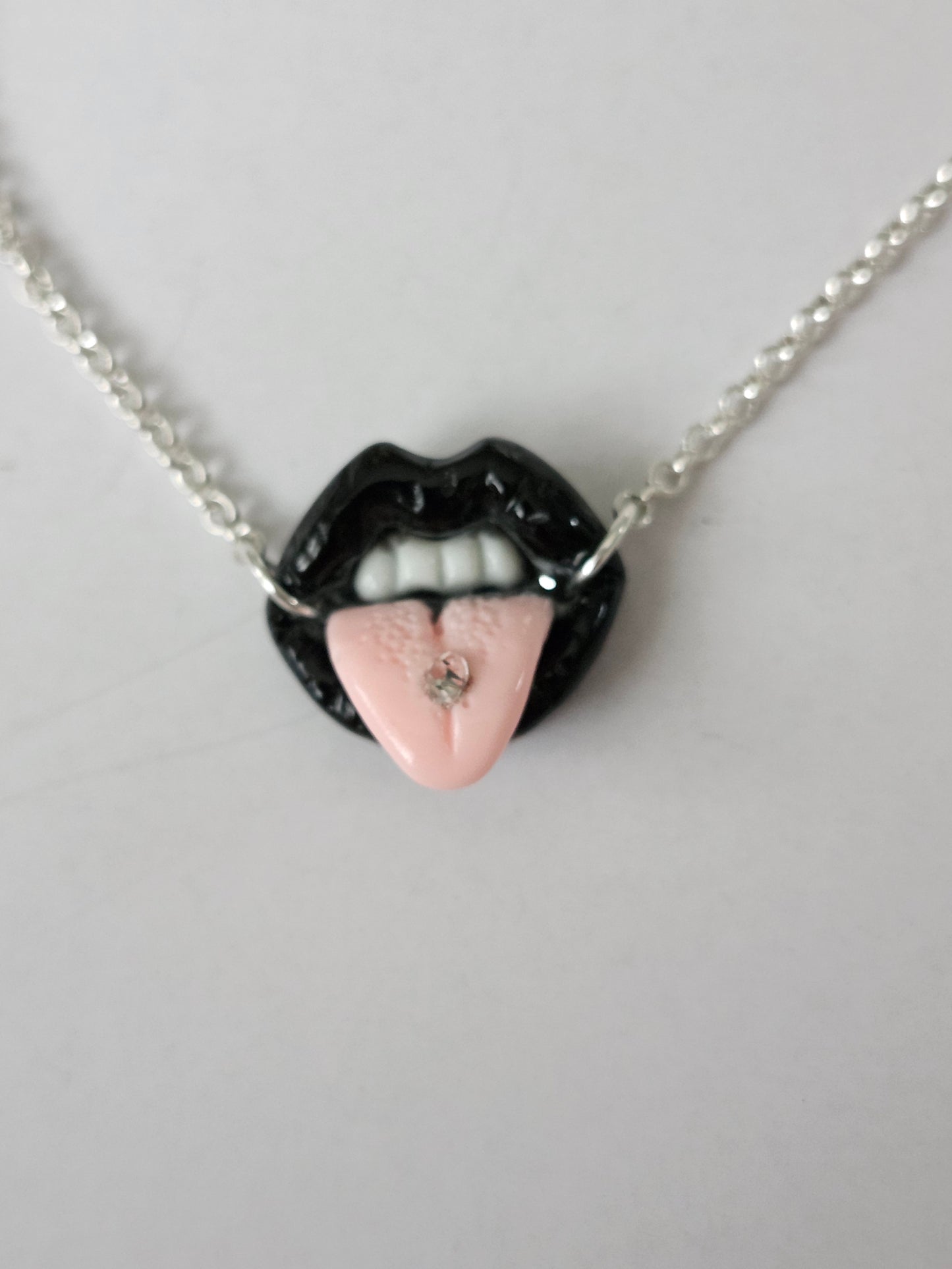 Pierced Tongue Lips Necklace