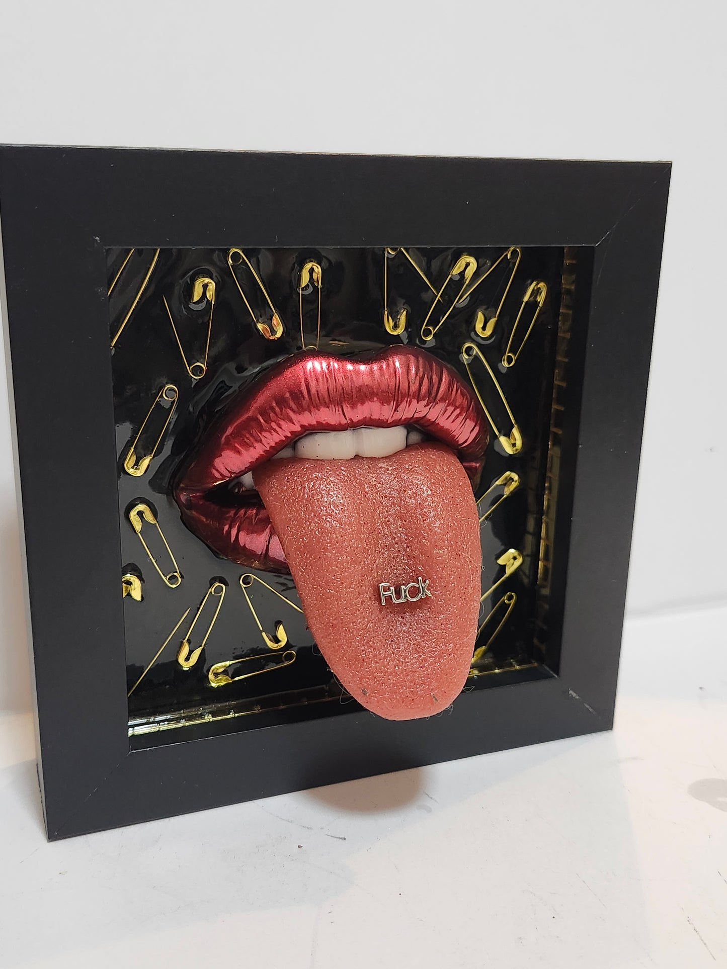 3D Lips Safety Pins wall art picture framed