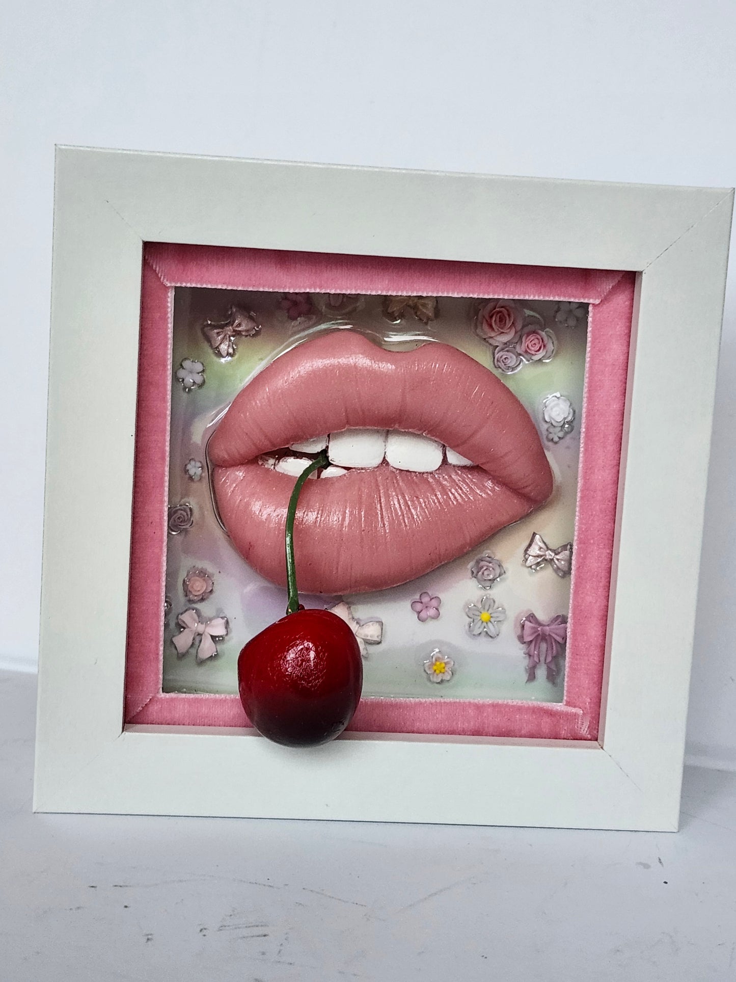 3D Box Framed Pop Art Girlie Cherry Lips Picture