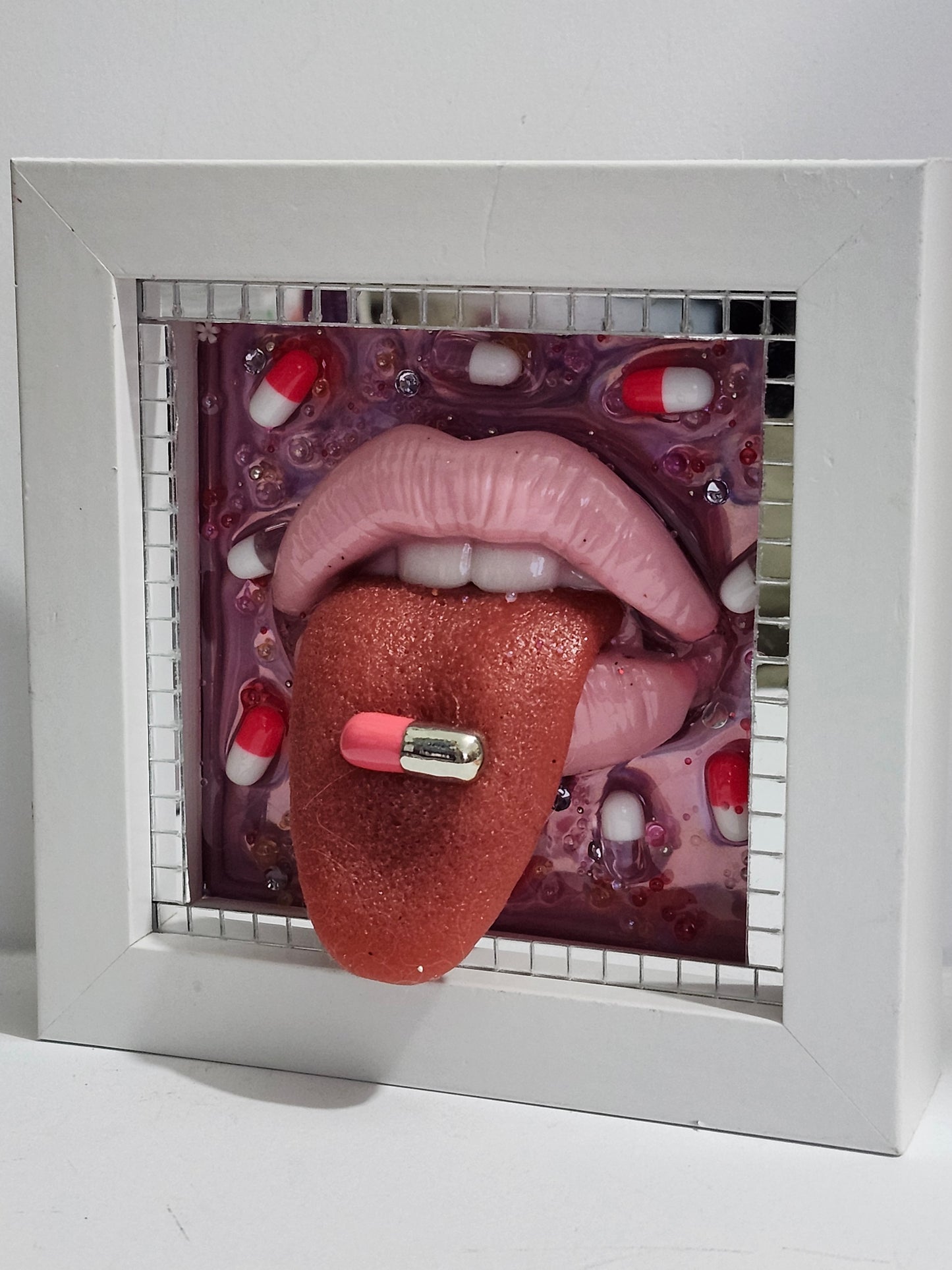 3D Realistic Tongue & Lips Pink Party Realistic  wall art picture framed