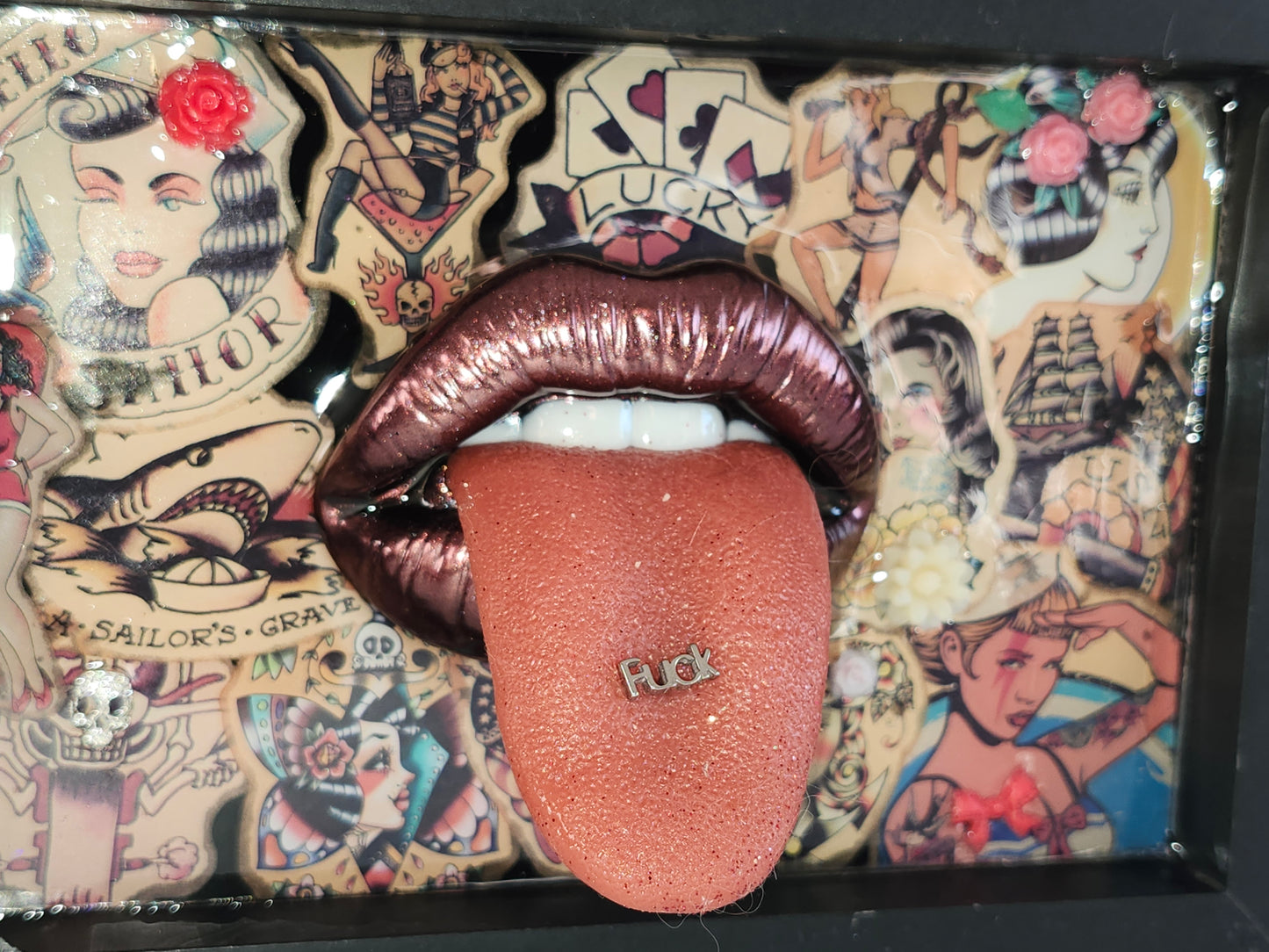 3D Lips  Pinup Girl tattoo Lips & Tongue  wall art picture framed