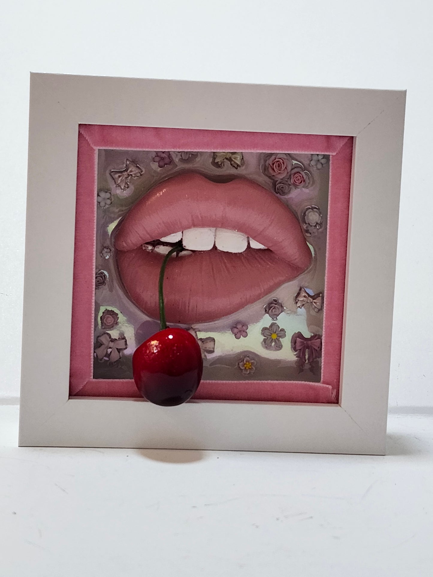 3D Box Framed Pop Art Girlie Cherry Lips Picture