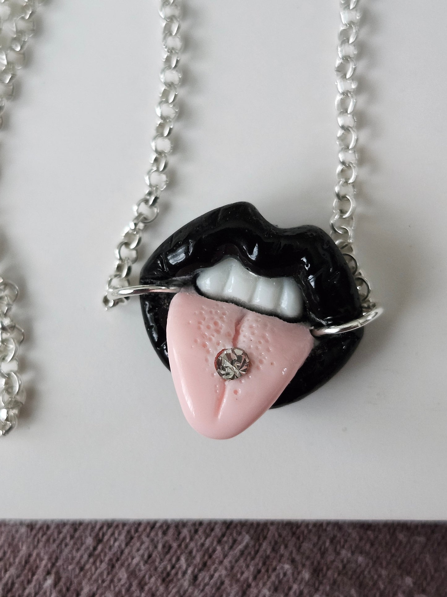Pierced Tongue Lips Necklace