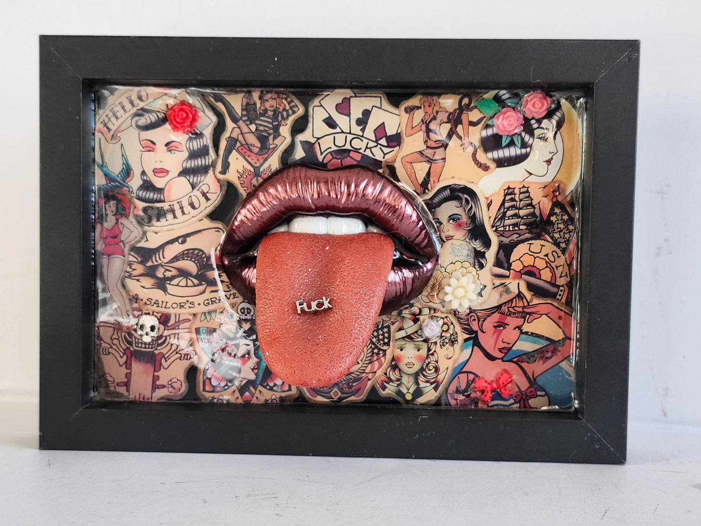 3D Lips  Pinup Girl tattoo Lips & Tongue  wall art picture framed