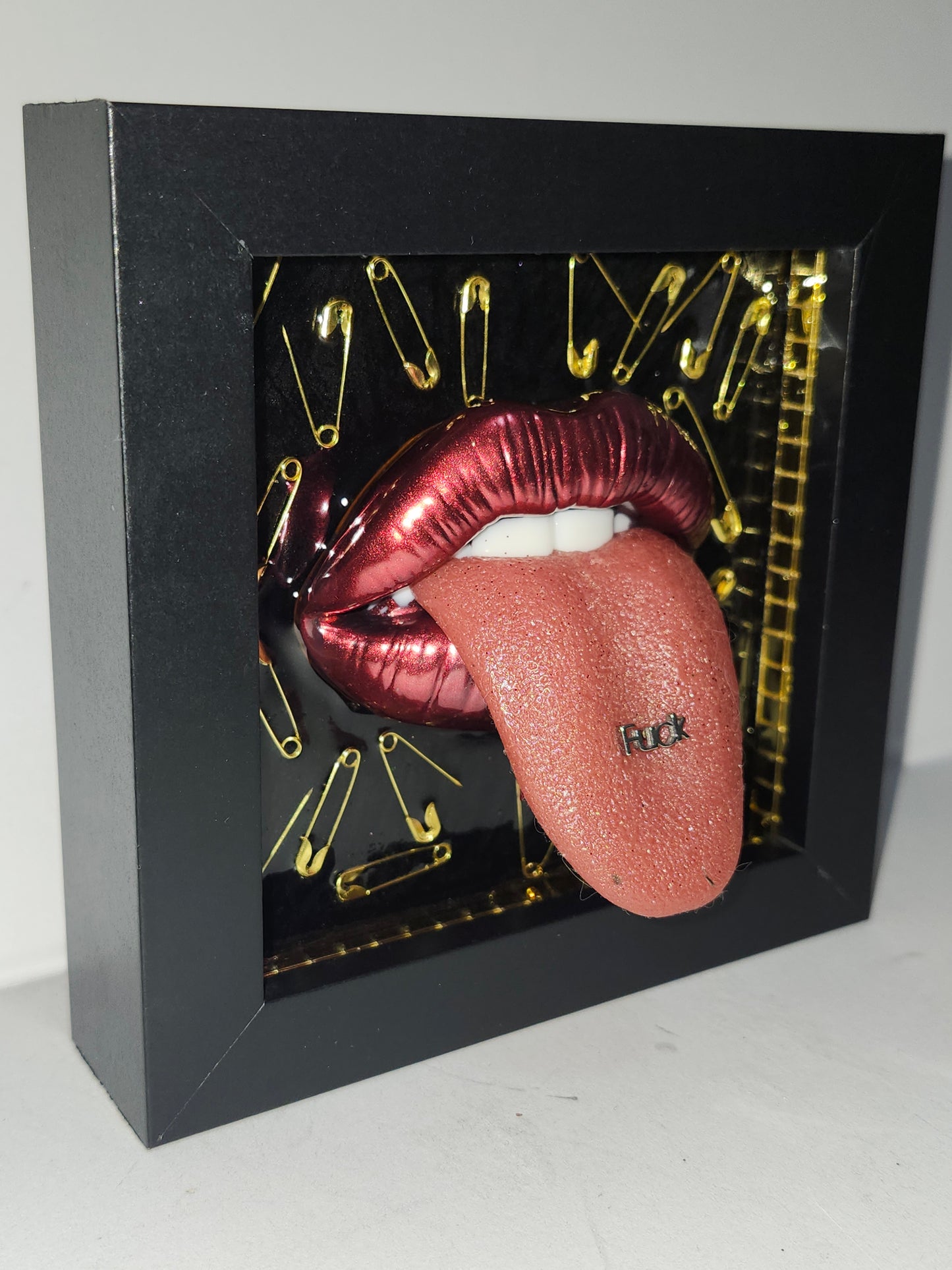 3D Lips Safety Pins wall art picture framed