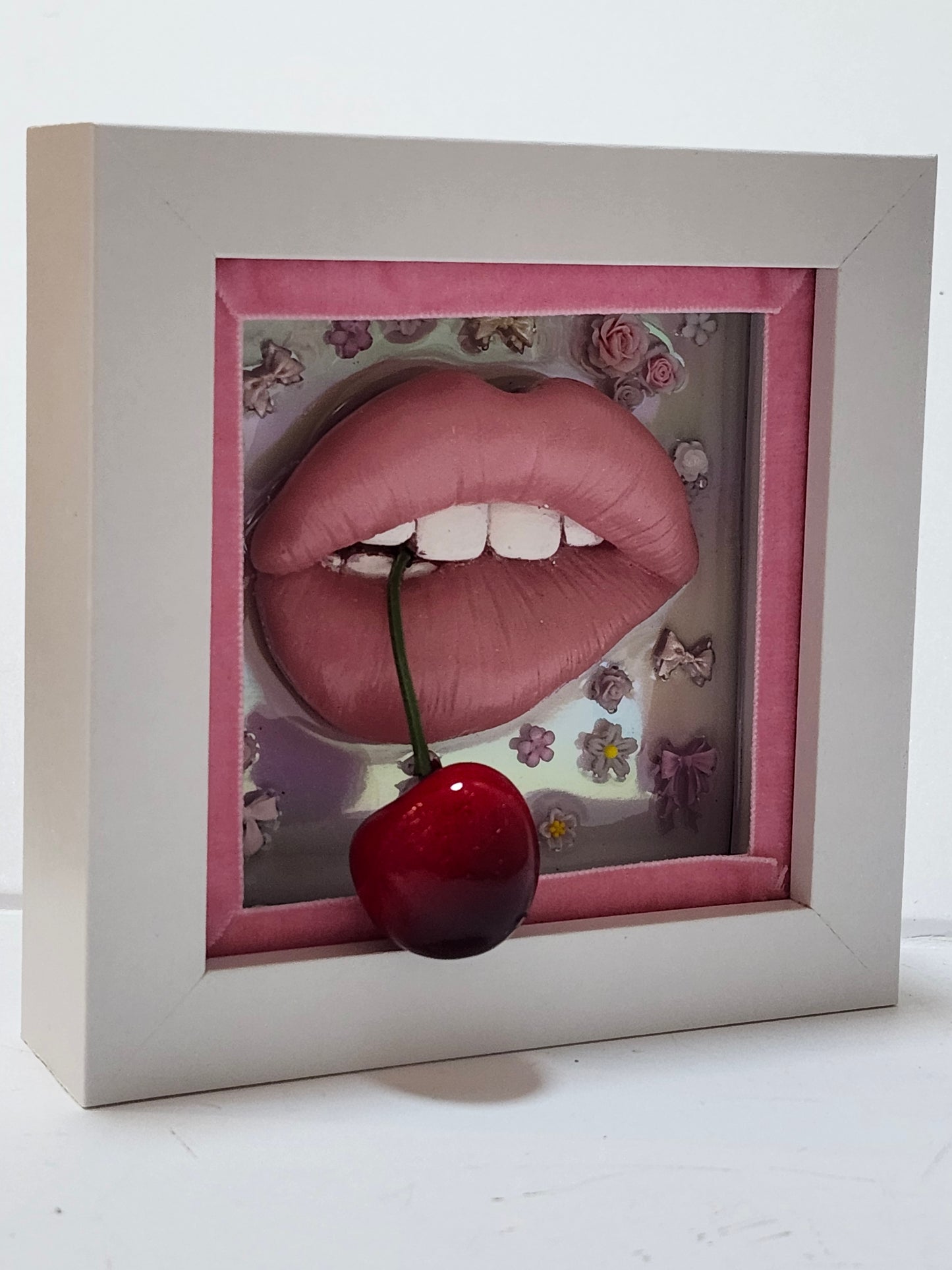 3D Box Framed Pop Art Girlie Cherry Lips Picture