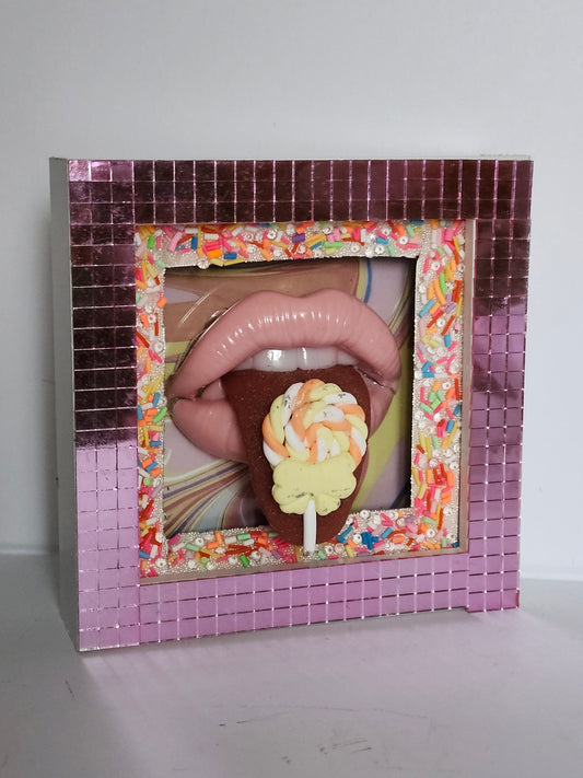 LollyPop Realistic tongue lips 3D  wall art picture framed