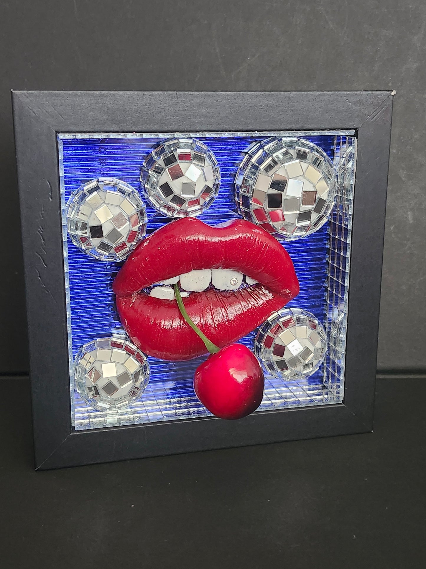 3D Red lips disco ball cherry