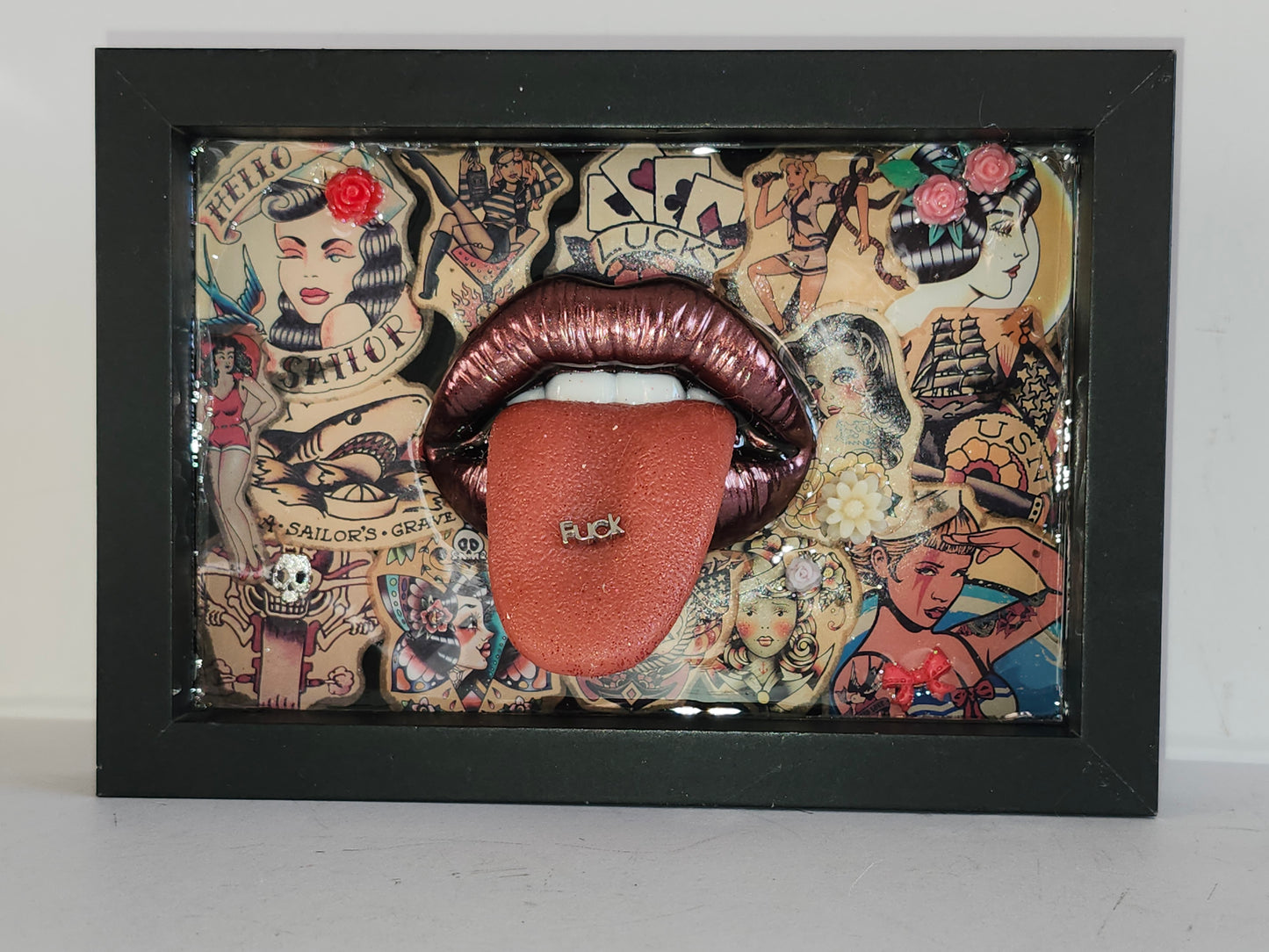 3D Lips  Pinup Girl tattoo Lips & Tongue  wall art picture framed