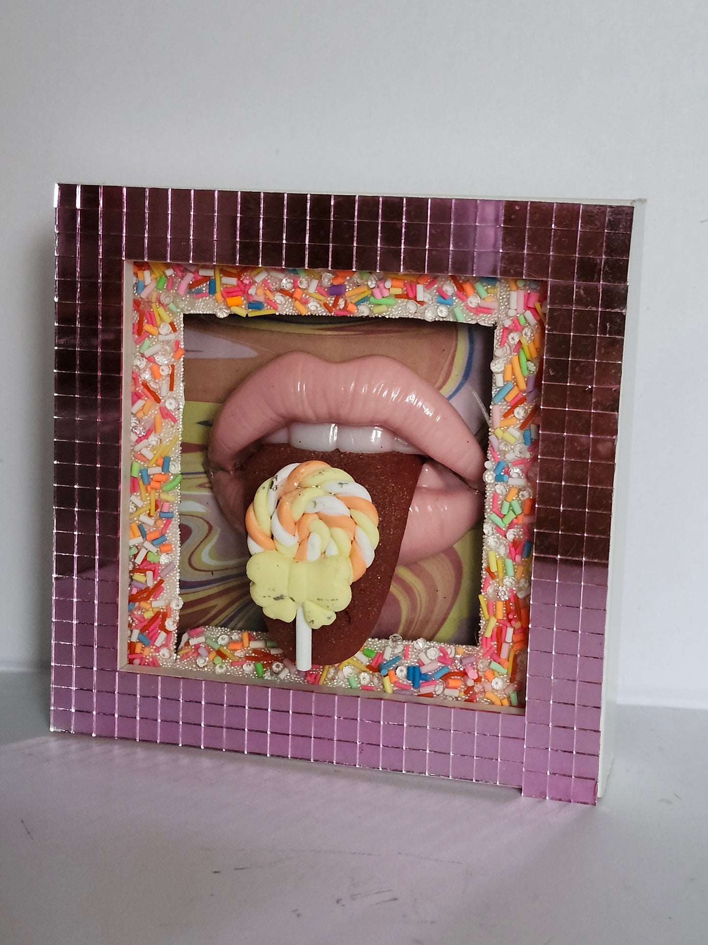 LollyPop Realistic tongue lips 3D  wall art picture framed