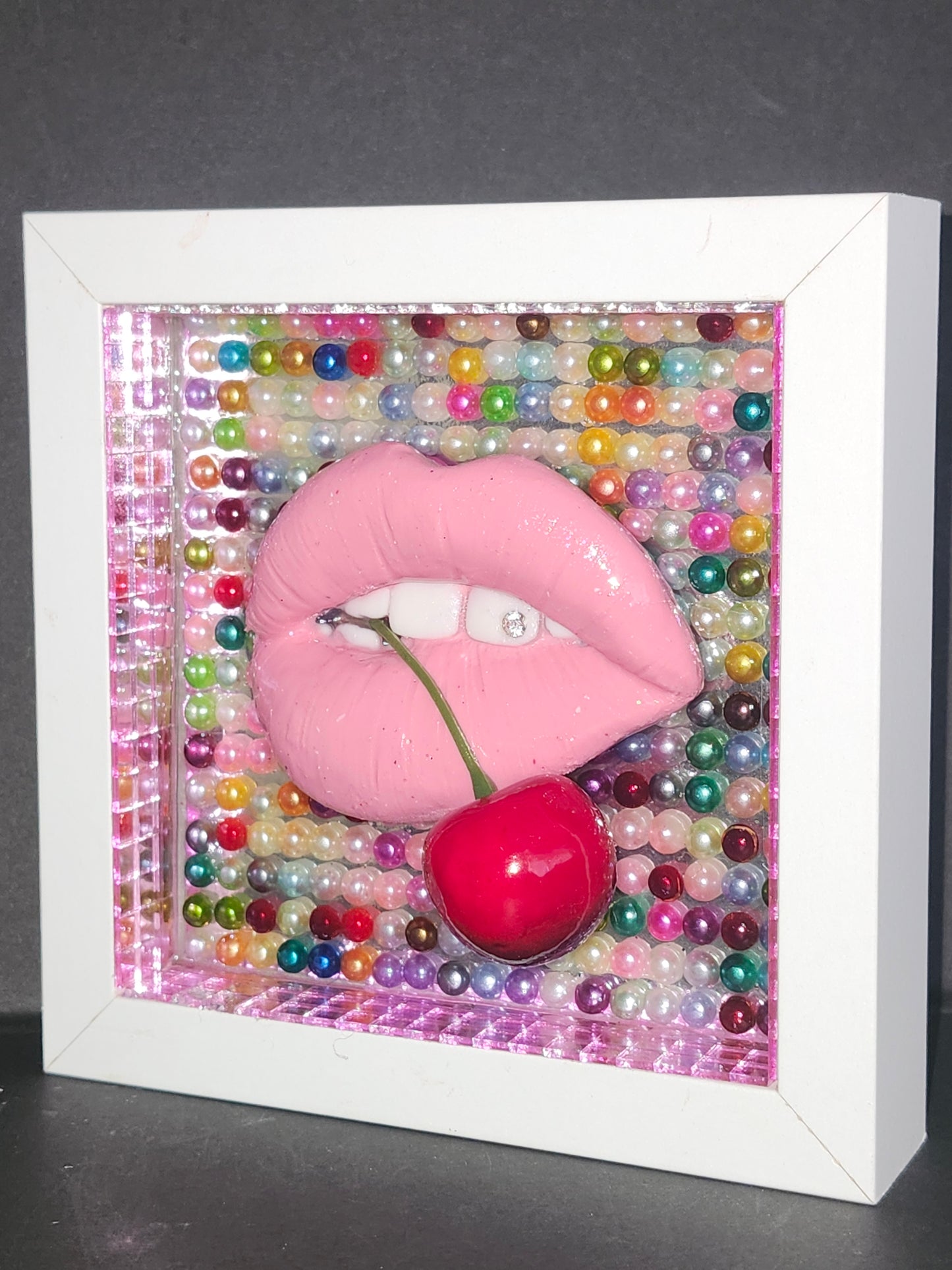 3D Super glossy pink lips & red cherry multi colour background