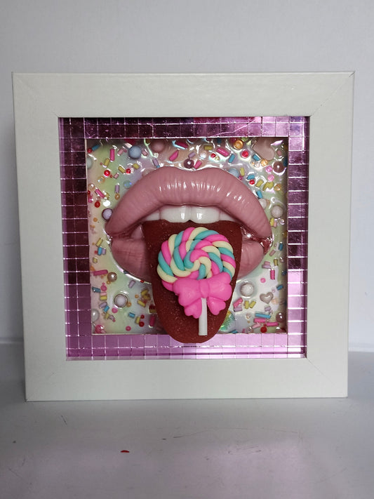 3D Realistic Lips & Tongue Hey Sweets  wall art picture framed