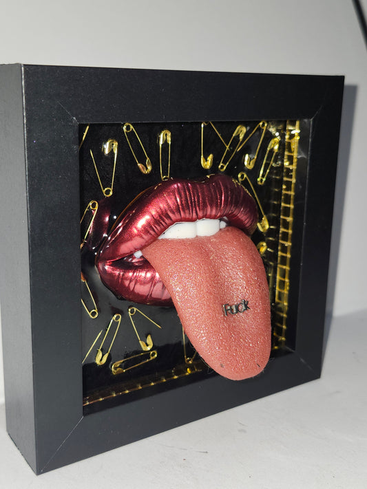 3D Lips Safety Pins wall art picture framed