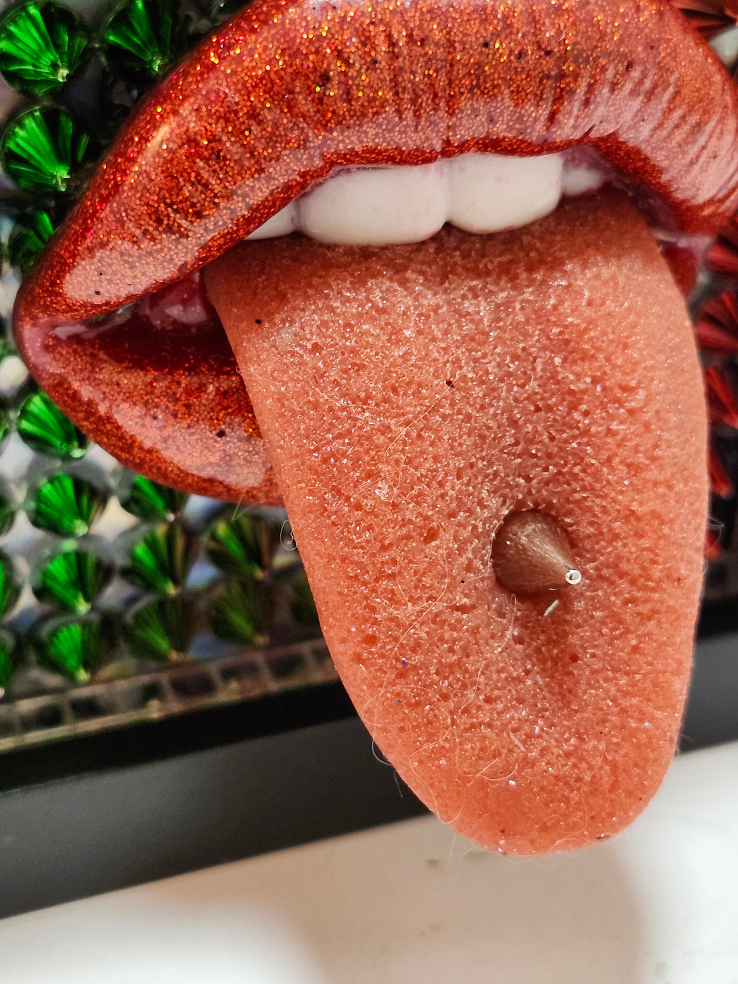 3D Lips & Tongue RAINBOW STUDS  wall art picture framed