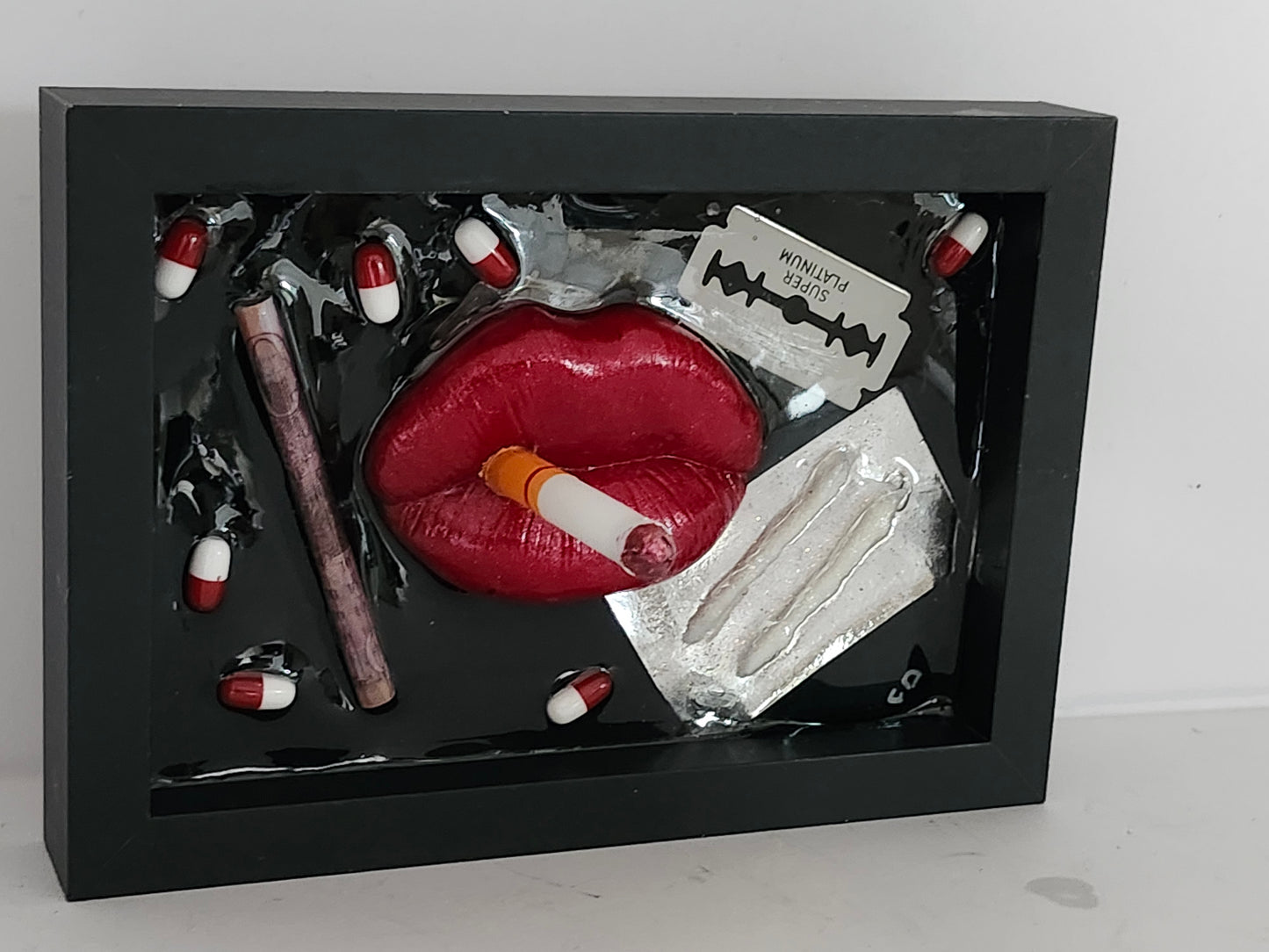 3D Lips Smoking Debauchery Lips & Tongue  wall art picture framed