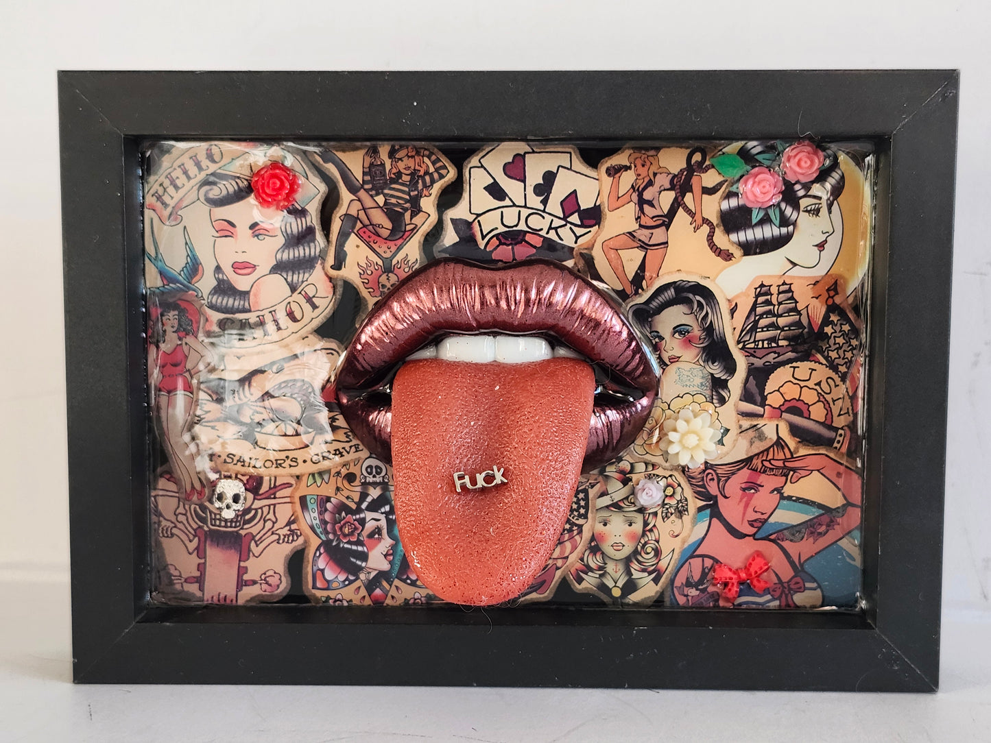 3D Lips  Pinup Girl tattoo Lips & Tongue  wall art picture framed