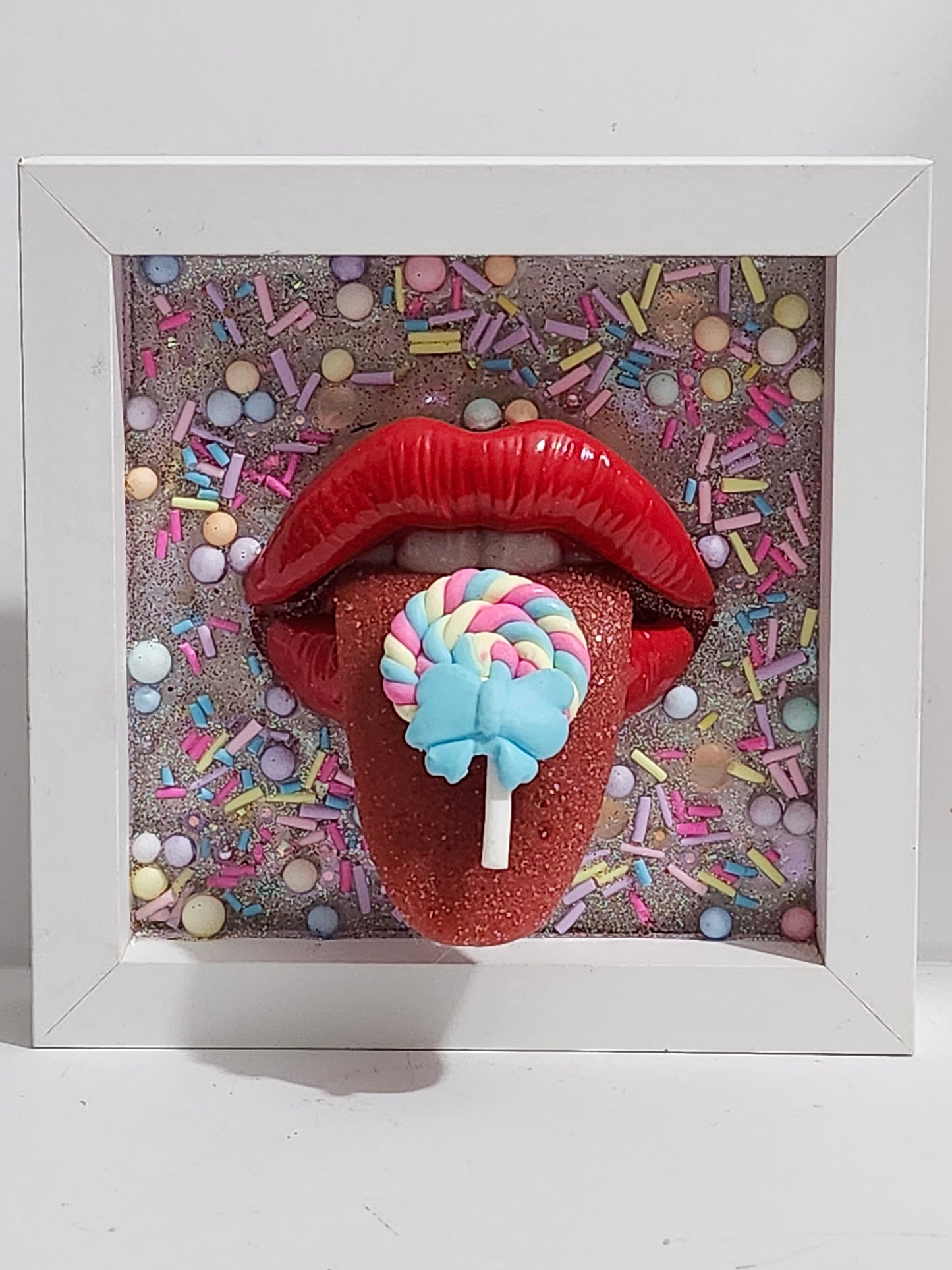 3D Tongue & Lips Lolly Lips wall art picture framed