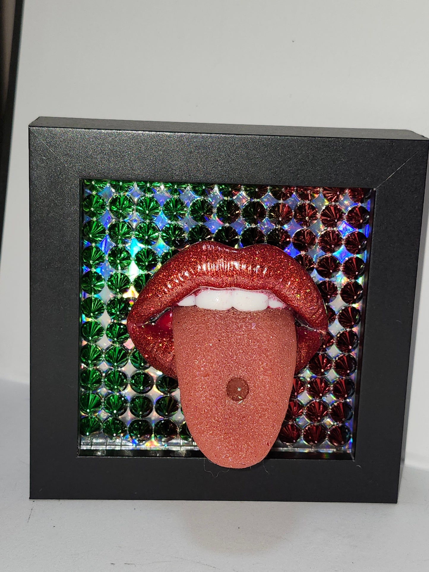 3D Lips & Tongue RAINBOW STUDS  wall art picture framed