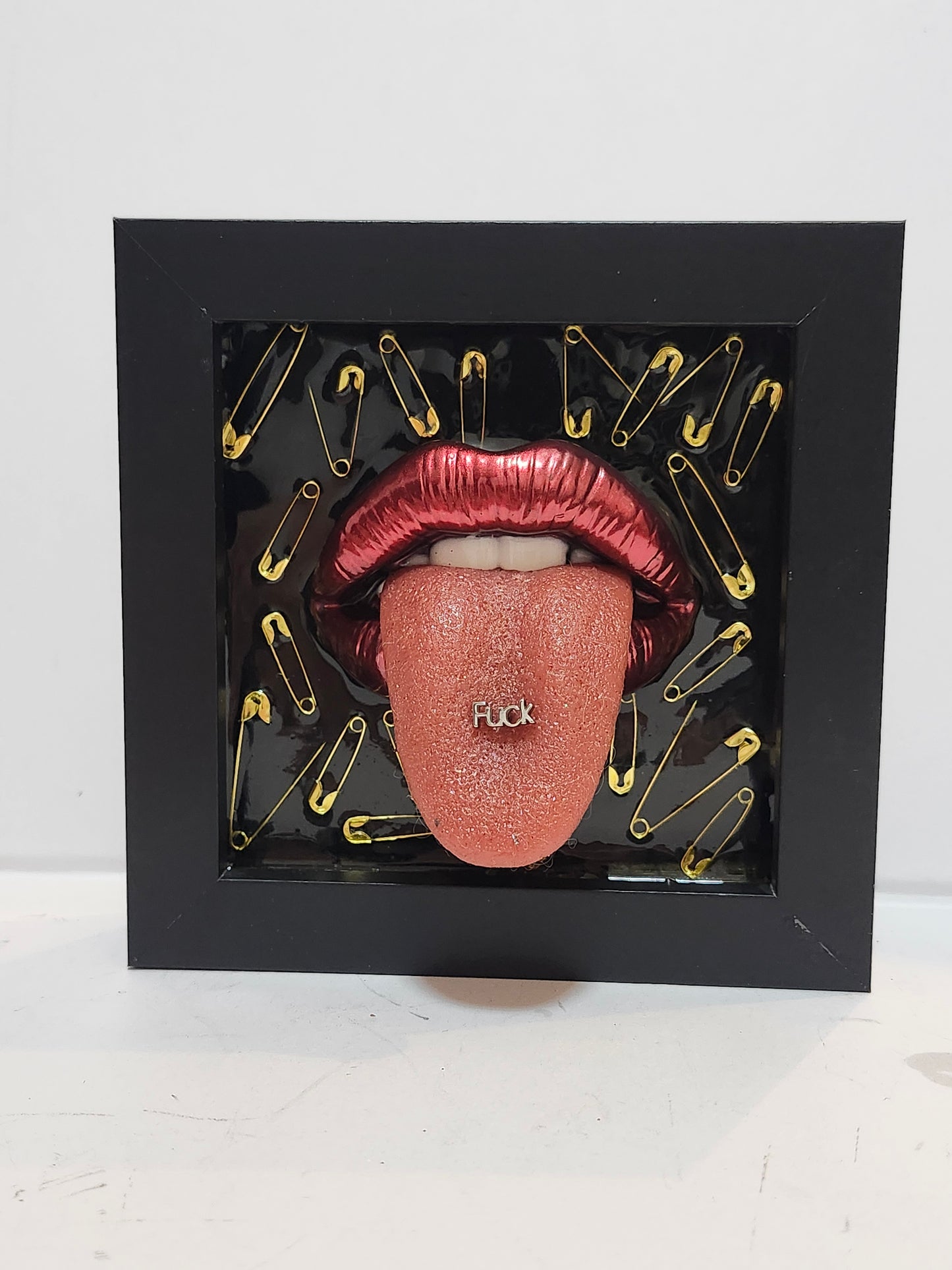 3D Lips Safety Pins wall art picture framed