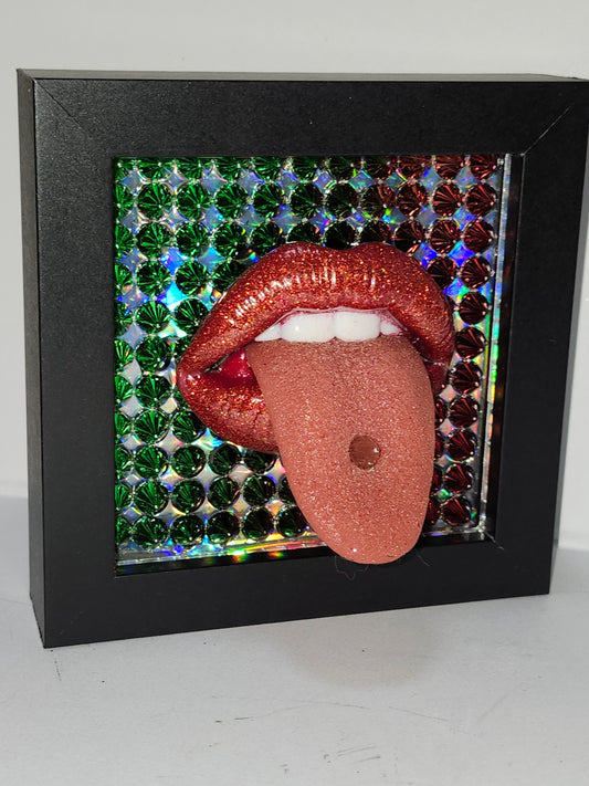 3D Lips & Tongue RAINBOW STUDS  wall art picture framed