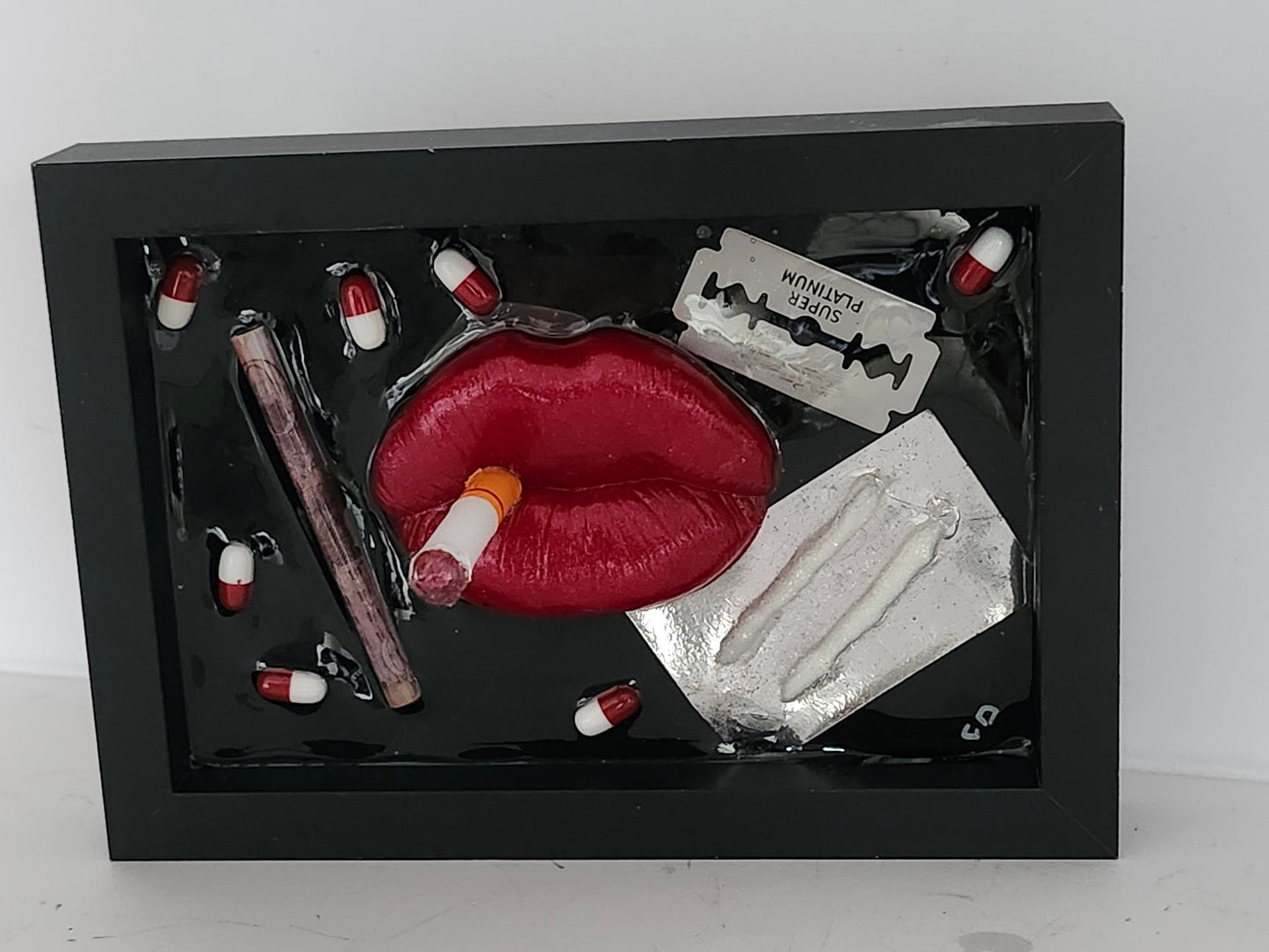 3D Lips Smoking Debauchery Lips & Tongue  wall art picture framed