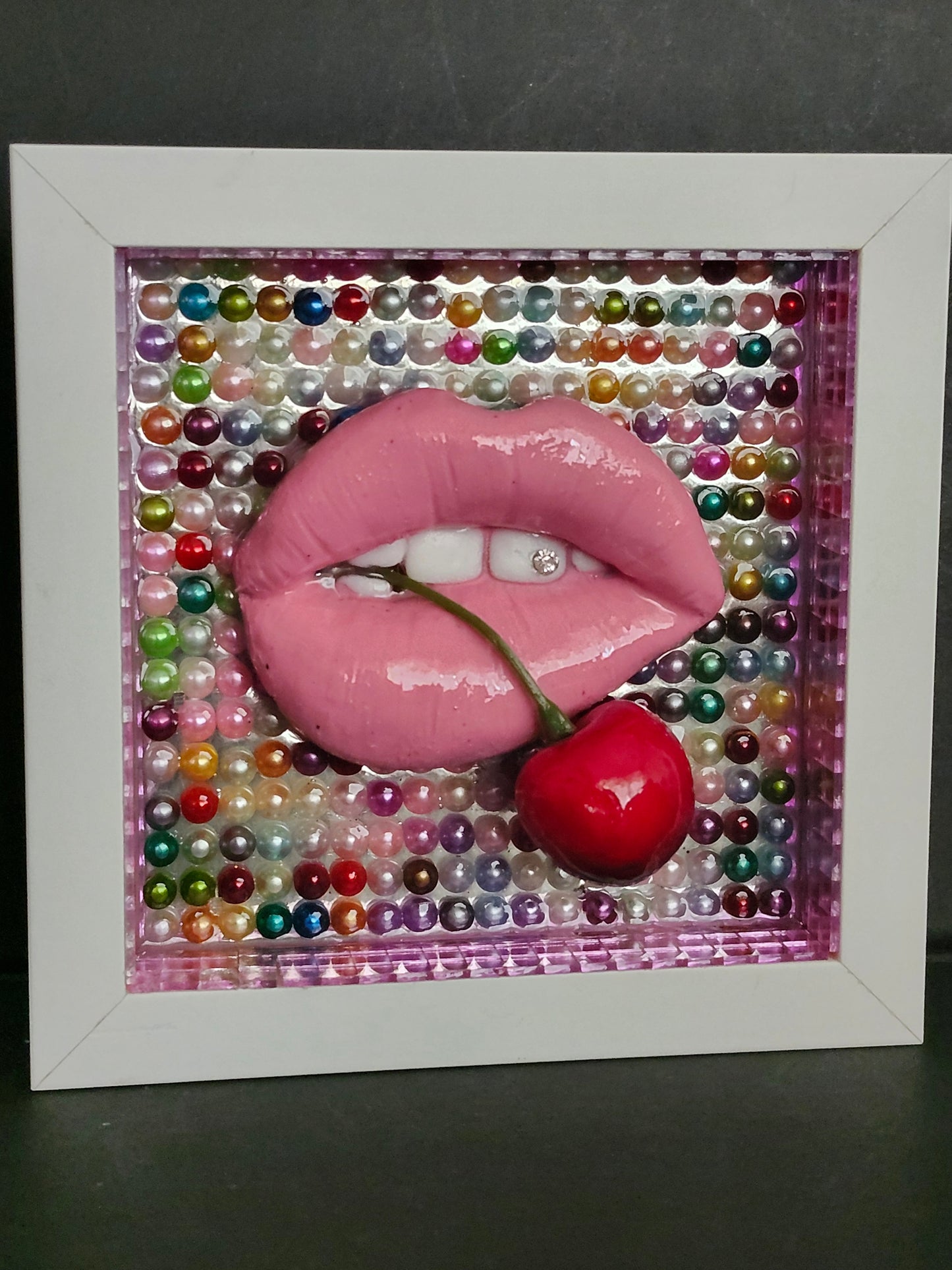 3D Super glossy pink lips & red cherry multi colour background