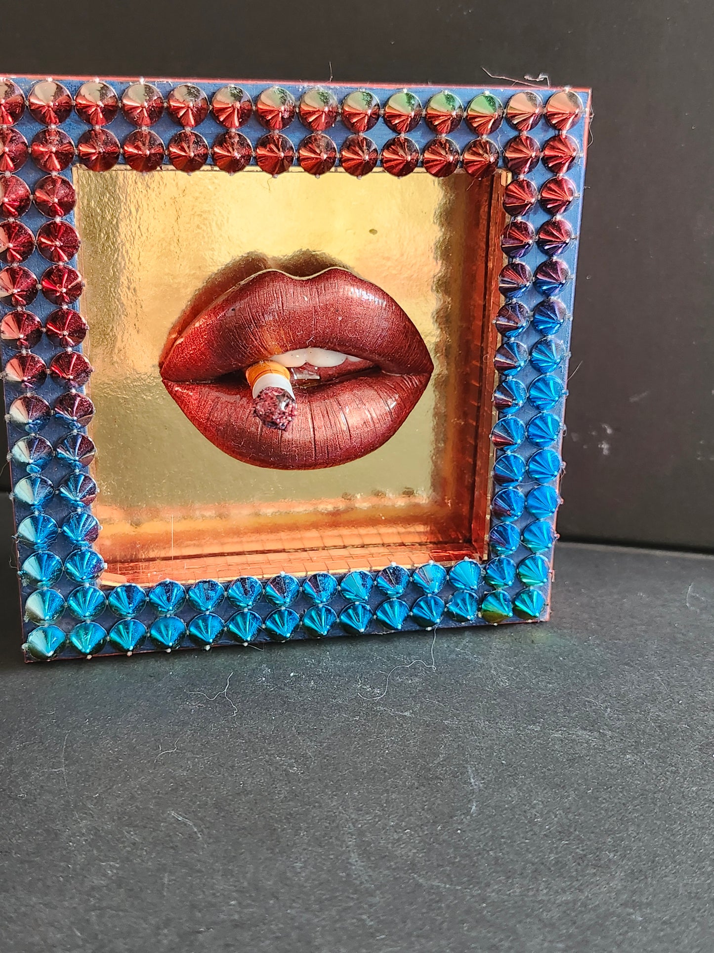 3D Smoking Lips Rainbow Stud Frame  wall art picture framed
