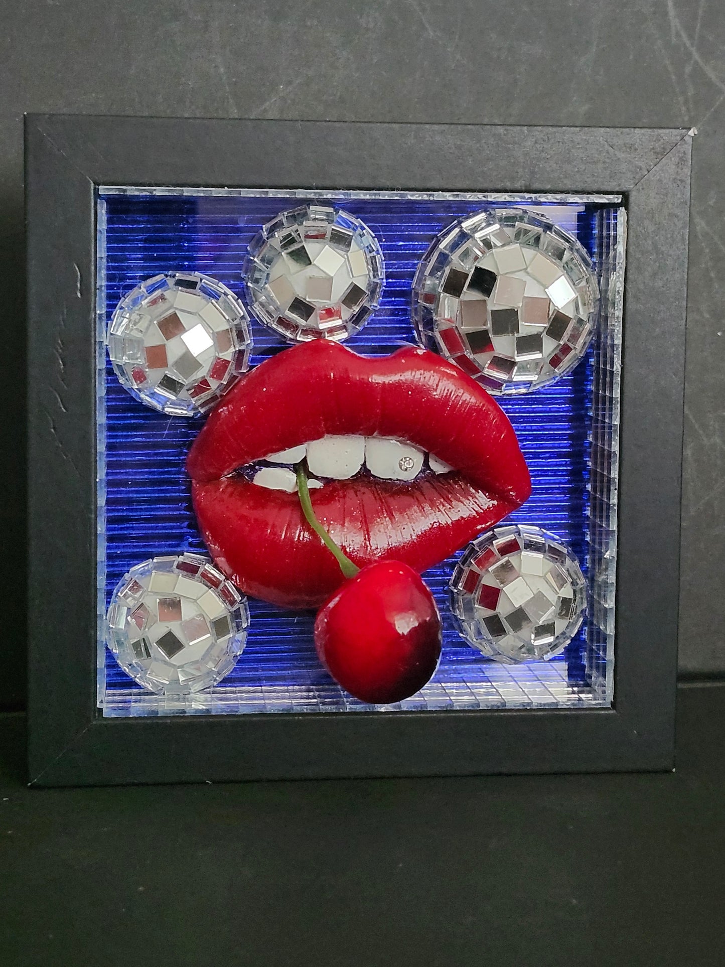 3D Red lips disco ball cherry