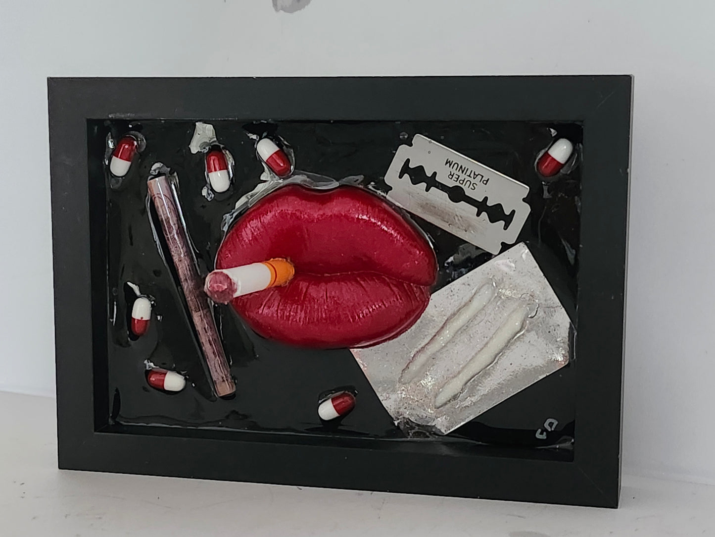 3D Lips Smoking Debauchery Lips & Tongue  wall art picture framed
