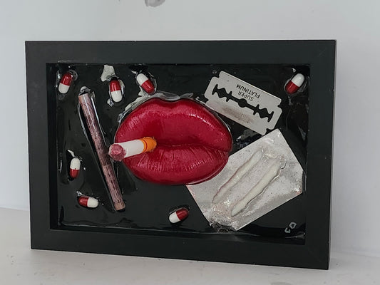 3D Lips Smoking Debauchery Lips & Tongue  wall art picture framed