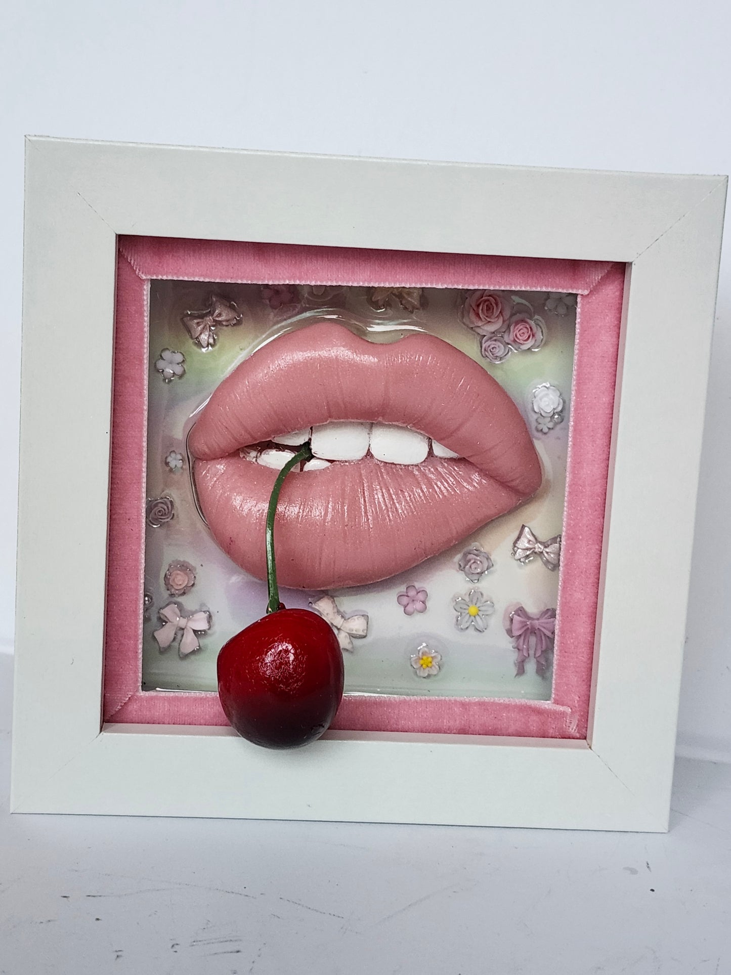 3D Box Framed Pop Art Girlie Cherry Lips Picture