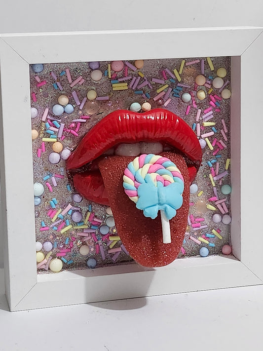 3D Tongue & Lips Lolly Lips wall art picture framed