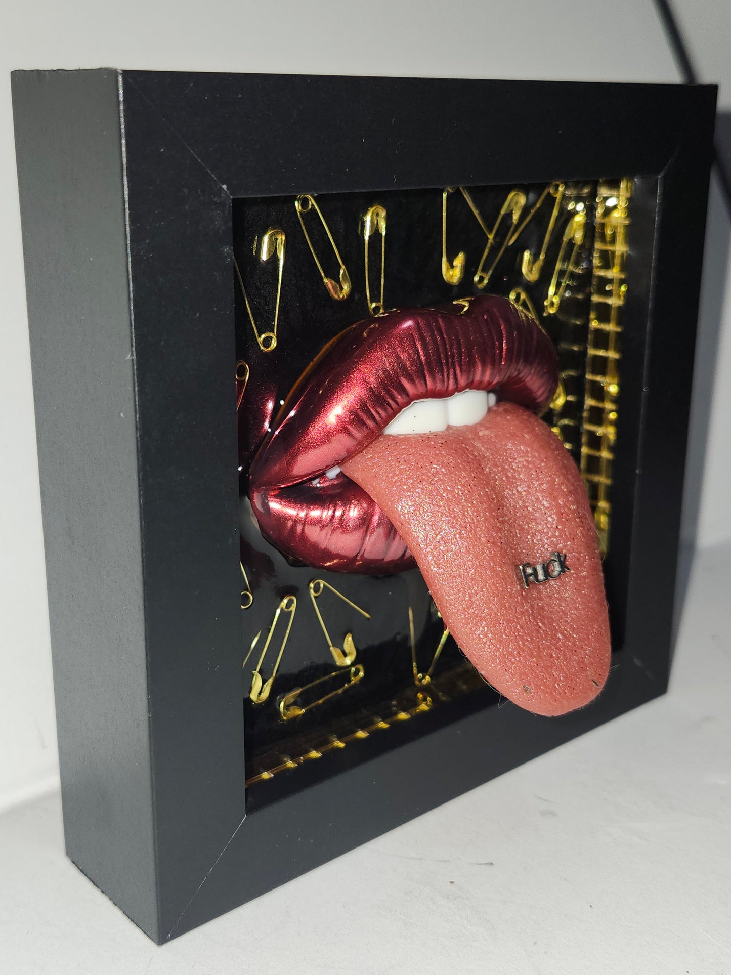 3D Lips Safety Pins wall art picture framed